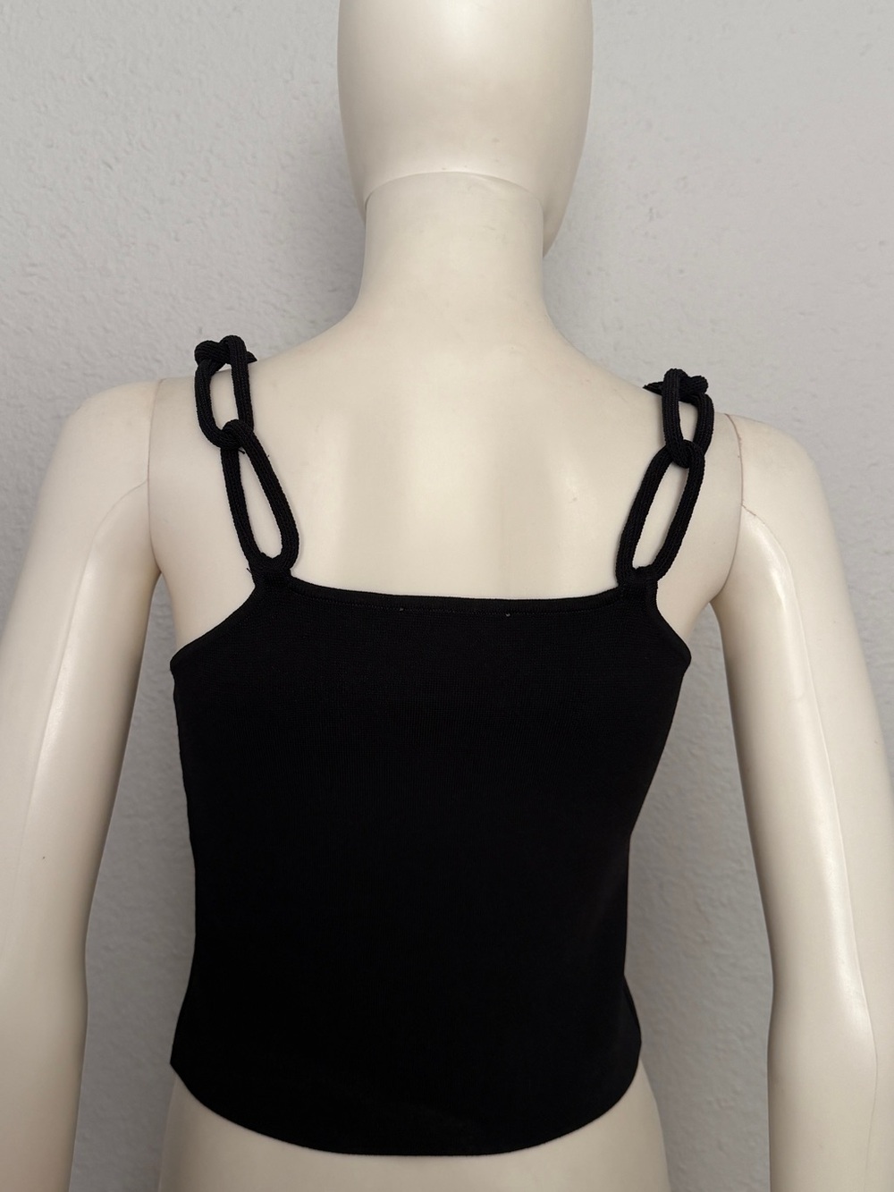 Black Chain-Strap Tank Top Women's Sleek Camisole Tank Stretchy Square Neck Chic - Picture 7 of 8